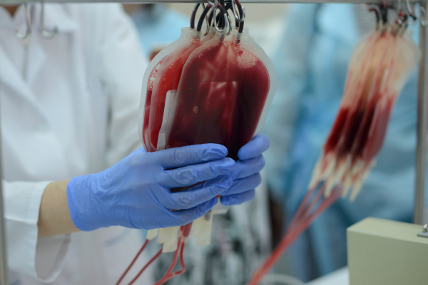 Holding blood bags in a hospital